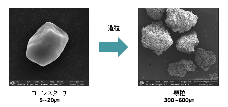 ケミランド社のデンプンの造粒技術の図解
